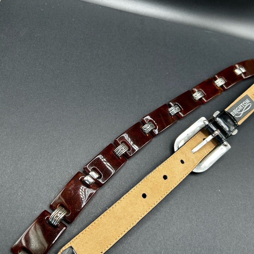 Brighton Black Leather Tortoise Lucite Belt with Silver Accents 39” Large - Picture 8 of 9